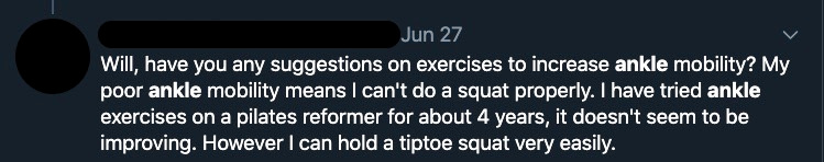 Tweeted question about ankle mobility